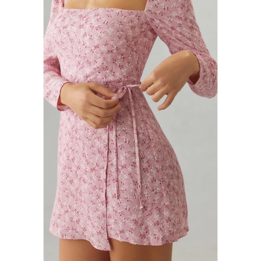 NWT Reformation Rosalie Long Sleeve Square Neck Mini Dress in Baby’s Breath